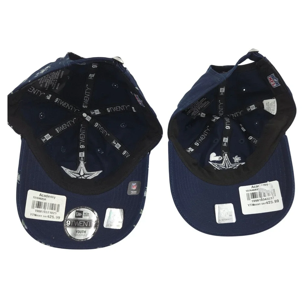 (LOT 2) New Era Dallas Cowboys Hats YOUTH Girl Adjustable Blue Floral Hearts NEW